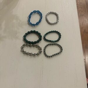 Set of Beaded Bracelets in Blue, White, and Green